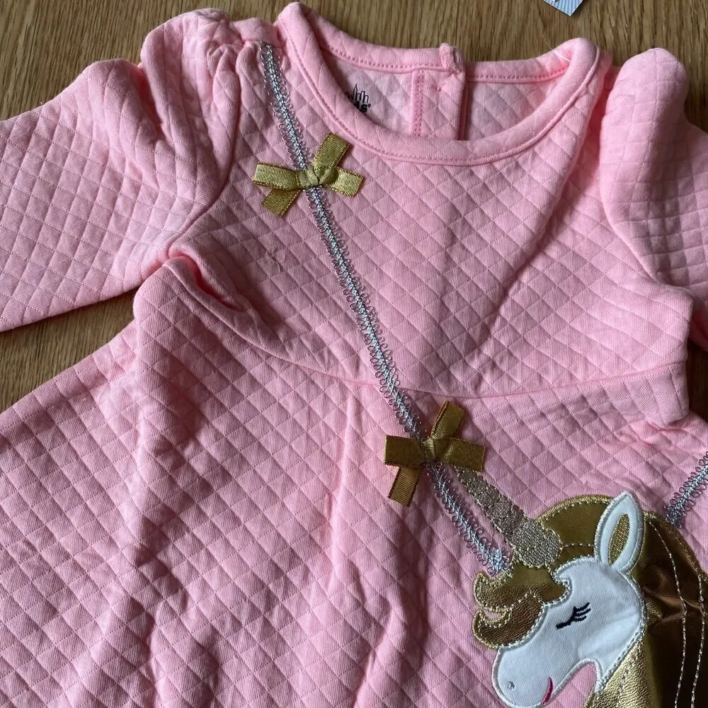 Kids Headquarters Unicorn Metallic Long Sleeve 2 Piece Set Pink Gray 18 Months